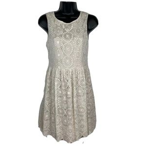 Altar'd State dress M cream all lace crochet shift mini a line cotton stretch